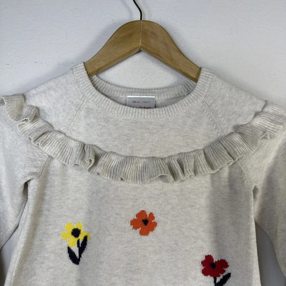 Hanna Andersson 120 Long Sleeve Ruffle Yoke Sweater Dress 6 7 floral cottagecore